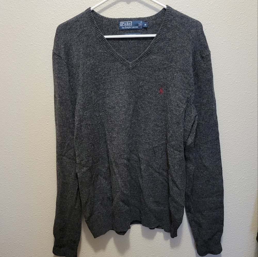 Polo by Ralph Lauren Men's Long-sleeve Sweater Dark Gray Lambs Wool size Medium